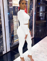 Women'S Workout Tracksuit 2 Piece Outfits Long Sleeve Crop Top High Waist Legging Pants Set