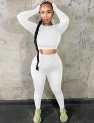 Women'S Workout Tracksuit 2 Piece Outfits Long Sleeve Crop Top High Waist Legging Pants Set